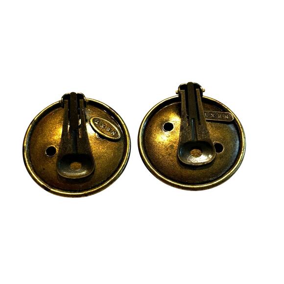 NEXT embossed brass clip on earrings chunky vintage 1990’s boss lady jewelry - Picture 3 of 7